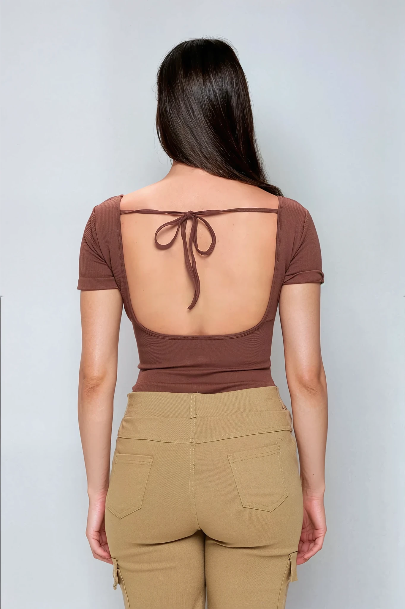 Ribbed Knit Backless Bodysuit