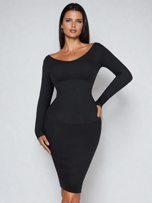 Seamless Snatched Long Sleeve Maxi Dress