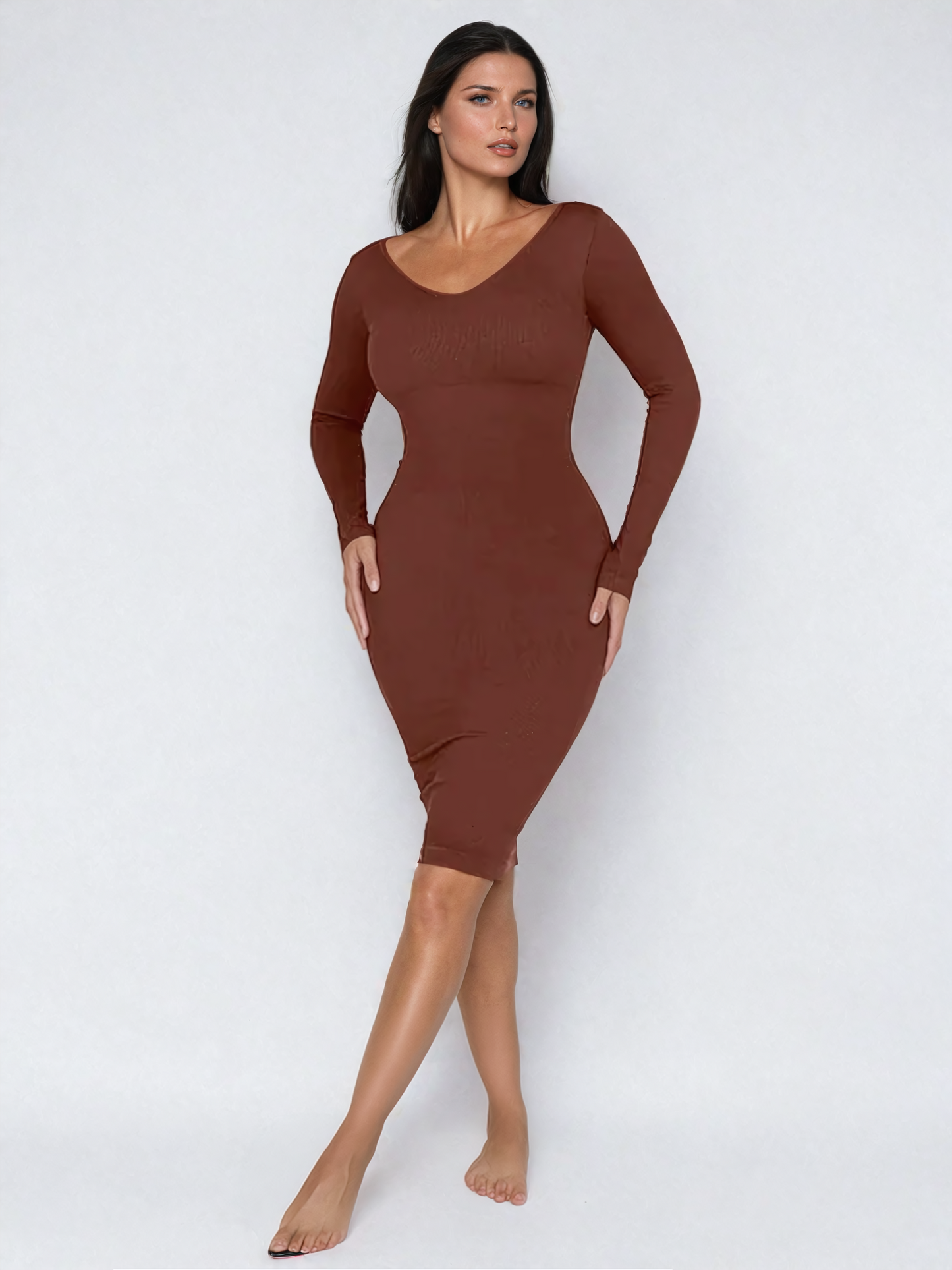 Seamless Snatched Long Sleeve Maxi Dress