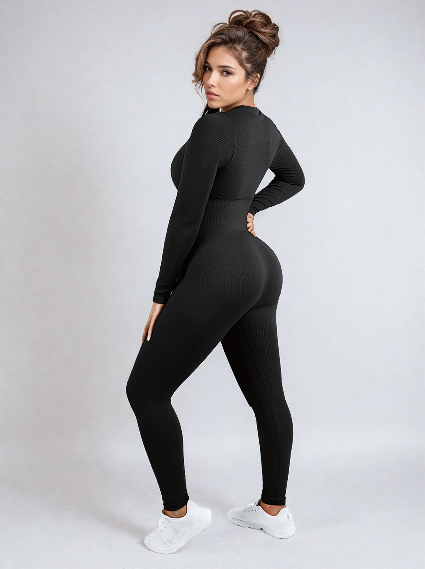 Shaping V- Neck Long Sleeve Jumpsuit